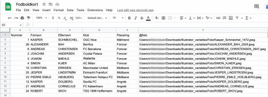 Billede af google sheet